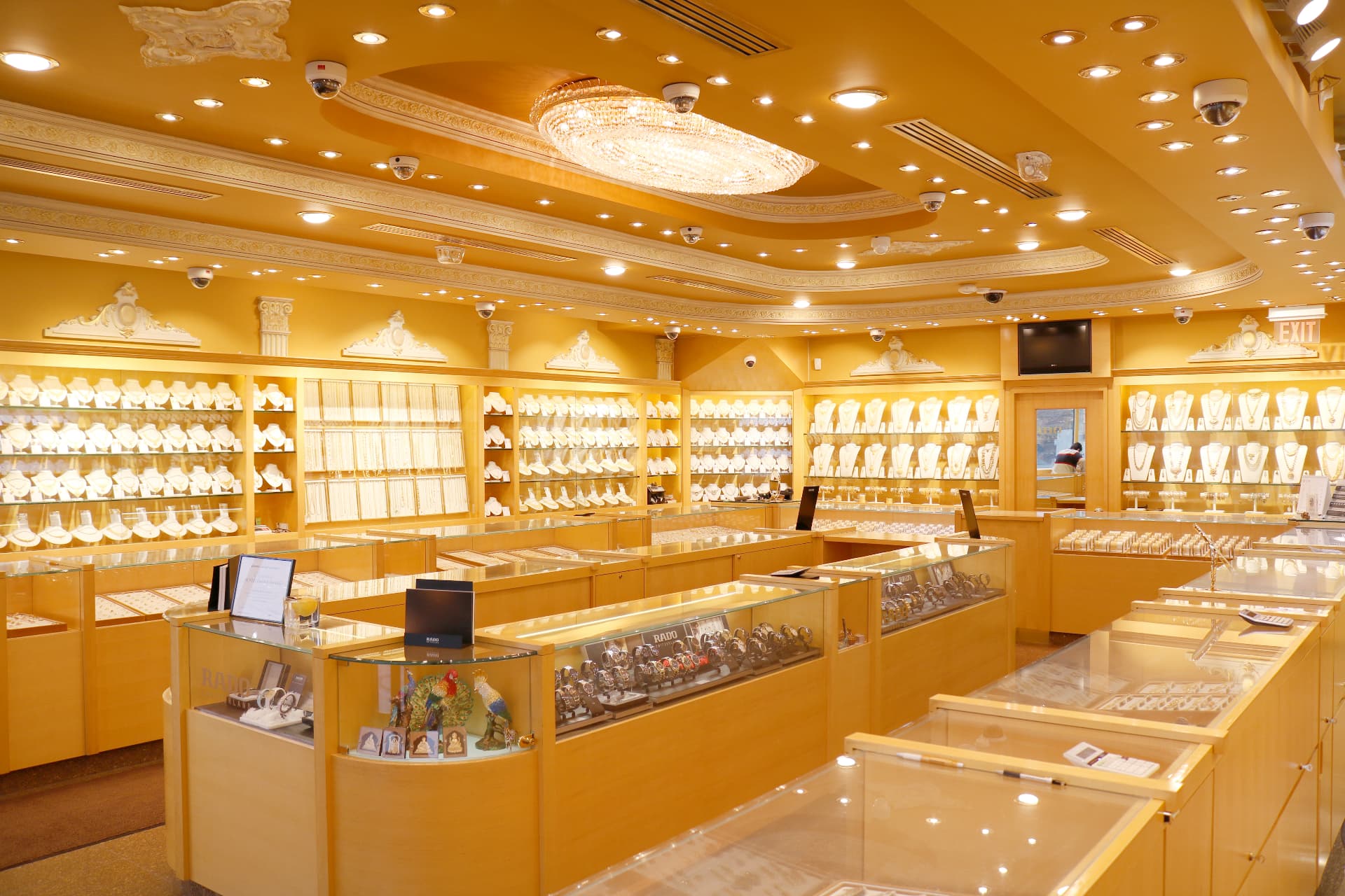 Inside the Ashok Diamonds showroom in Mississauga, with gold jewellery displays
